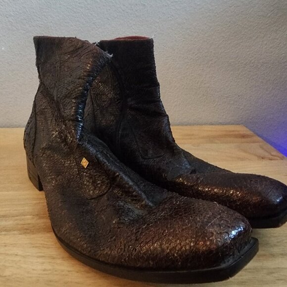Jo Ghost Boots Mens Size 45 Exotic Leather Zipper Ankle Made In Italy Dress main image 4